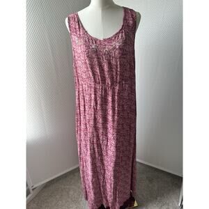 Vintage April Cornell Sleeveless Floral Maxi Dress Cottagecore XL Pink Rayon